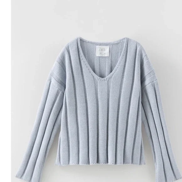 Zara ribbed sweater. Girls. Light blue - Picture 2 of 4